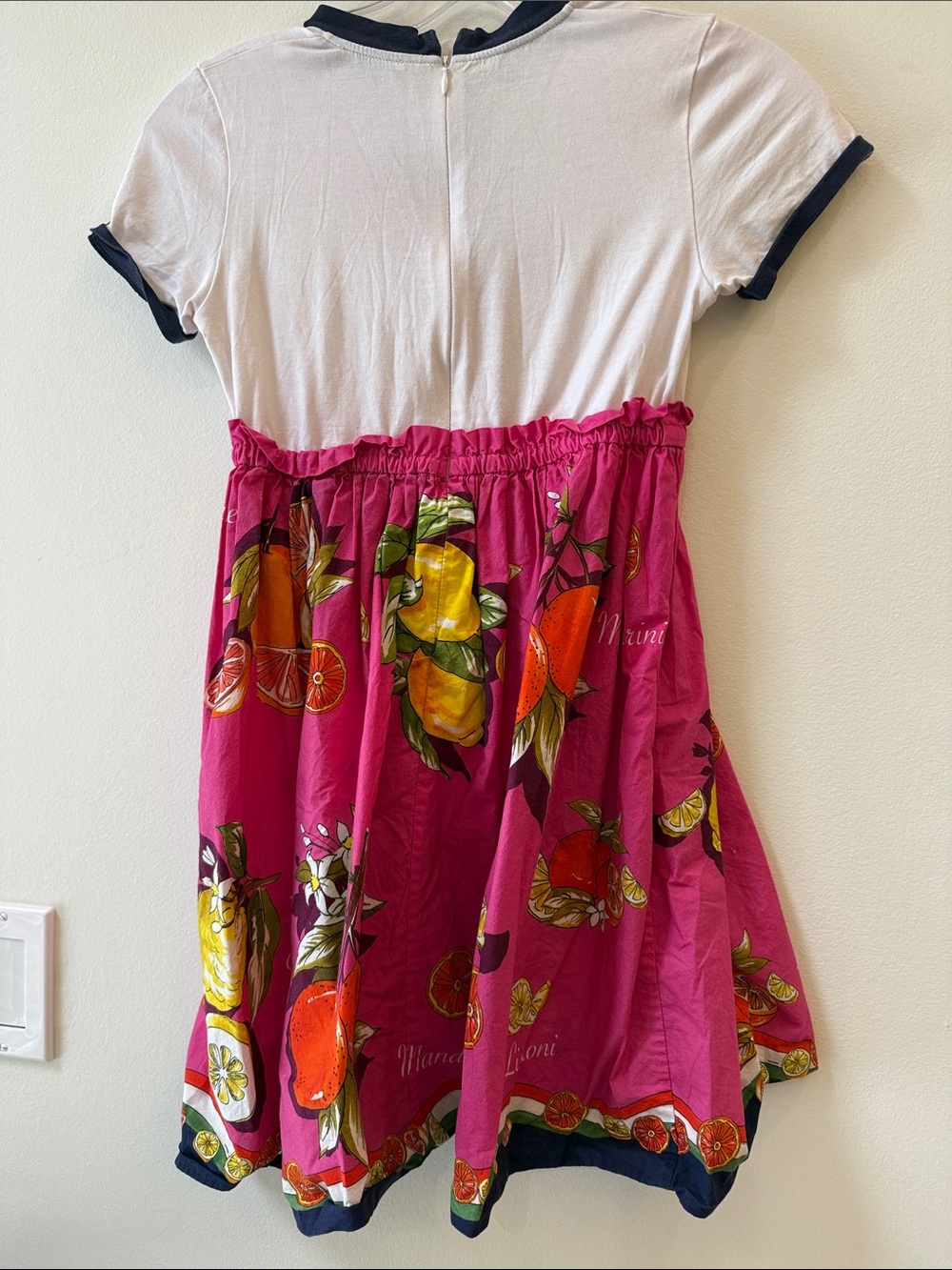 Dolce & Gabbana White and Pink Fruit-Print Ruffle Waist Dress - Picture 2 of 4